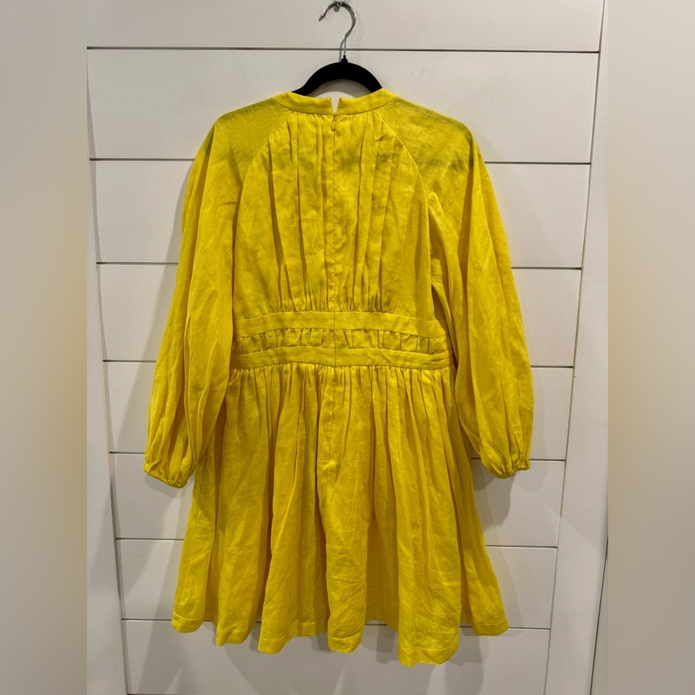 Zimmermann yellow linen Shelly plunge bow mini dress - Picture 12 of 14